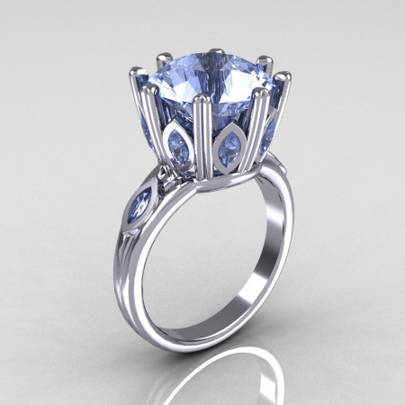 Classic 14K White Gold Marquise and 5.0 CT Round Blue Topaz Solitaire Ring R160-14KWGBTT-1