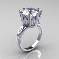 Classic 14K White Gold Marquise and 5.0 CT Round Zirconia Solitaire Ring R160-14KWGCZZ-1