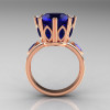 Classic 14K Rose Gold Marquise and 5.0 CT Round  Blue Sapphire Solitaire Ring R160-14KRGBS-2