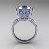 Classic 14K White Gold Marquise and 5.0 CT Round Blue Topaz Solitaire Ring R160-14KWGBTT-2
