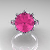 Classic 10K White Gold Marquise and 5.0 CT Round Pink Sapphire Solitaire Ring R160-10KWGPSS-3