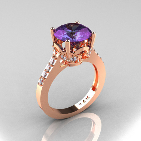 Classic 14K Rose Gold 3.0 Carat Alexandrite Diamond Solitaire Wedding Ring R301-14KRGDAL-1
