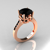 Classic 14K Rose Gold 3.0 Carat Black Diamond Solitaire Wedding Ring R301-14KRGBDD-1