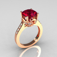 Classic 14K Rose Gold 3.0 Carat Burgundy Garnet Diamond Solitaire Wedding Ring R301-14KRGDBG-1