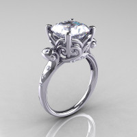 Modern Antique 14K White Gold 2.6 Carat Emerald Cut White Sapphire Diamond Solitaire Ring R166-14WGDWS-1