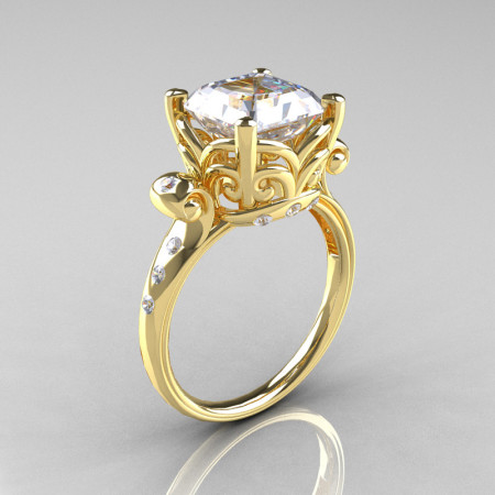 Modern Antique 18K Yellow Gold 2.6 Carat Emerald Cut Zirconia Diamond Solitaire Ring R166-18YGDCZ-1