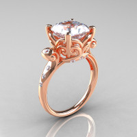 Modern Antique 14K Rose Gold 2.6 Carat Emerald Cut White Sapphire Diamond Solitaire Ring R166-14RGDWS-1