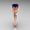 Modern Antique 14K Rose Gold 2.6 Carat Emerald Cut Blue Sapphire Diamond Solitaire Ring R166-14RGDBS-4