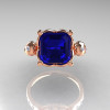 Modern Antique 14K Rose Gold 2.6 Carat Emerald Cut Blue Sapphire Diamond Solitaire Ring R166-14RGDBS-3
