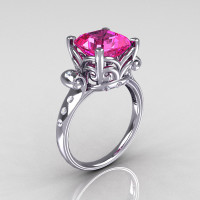 Modern Antique 14K White Gold 2.6 Carat Emerald Cut Pink Sapphire Diamond Solitaire Ring R166-14WGDPS-1