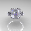 Modern Antique 14K White Gold 2.6 Carat Emerald Cut White Sapphire Diamond Solitaire Ring R166-14WGDWS-3