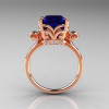 Modern Antique 14K Rose Gold 2.6 Carat Emerald Cut Blue Sapphire Diamond Solitaire Ring R166-14RGDBS-2