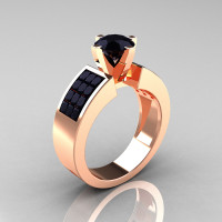 Modern Bridal 14K Rose Gold Princess Invisible 1.0 CT Round Black Diamond Wedding Ring R168-14KRGBDD-1