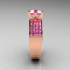 Modern Bridal 18K Rose Gold Princess Invisible 1.0 CT Round Pink Topaz Wedding Ring R168-18KRGPT-3