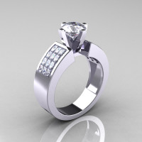 Modern Bridal 10K White Gold Princess Invisible 1.0 CT Round CZ Wedding Ring R168-10KWGCZ-1