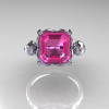 Modern Antique 14K White Gold 2.6 Carat Emerald Cut Pink Sapphire Diamond Solitaire Ring R166-14WGDPS-3