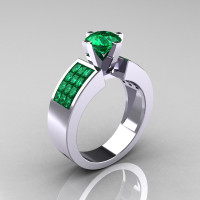 Modern Bridal 10K White Gold Princess Invisible 1.0 CT Round Emerald Wedding Ring R168-10KWGEM-1