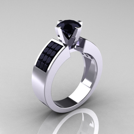 Modern Bridal 10K White Gold Princess Invisible 1.0 CT Round Black Diamond Wedding Ring R168-10KWGBDD-1