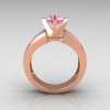 Modern Bridal 18K Rose Gold Princess Invisible 1.0 CT Round Pink Topaz Wedding Ring R168-18KRGPT-2
