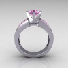 Modern Bridal 14K White Gold Princess Invisible 1.0 CT Round Pink Topaz Wedding Ring R168-14KWGPT-3