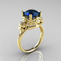 Modern Vintage 18K Yellow Gold 2.5 Carat London Blue Sapphire Diamond Wedding Engagement Ring R167-18KYGDLBS-1