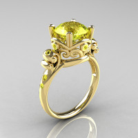 Modern Vintage 10K Yellow Gold 2.5 Carat Yellow Topaz Wedding Engagement Ring R167-10KYGYTT-1