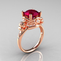 Modern Vintage 18K Rose Gold 2.5 Carat Burgundy Garnet Diamond Wedding Engagement Ring R167-18KRGDBG-1