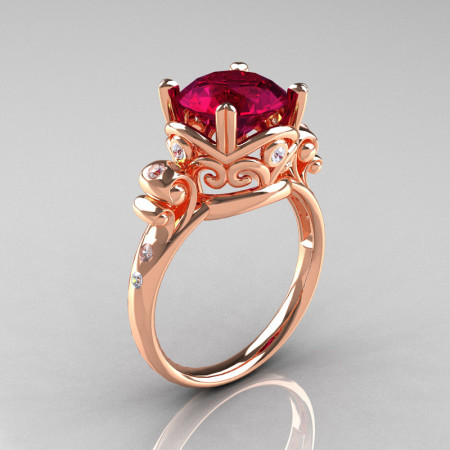 Modern Vintage 18K Rose Gold 2.5 Carat Burgundy Garnet Diamond Wedding Engagement Ring R167-18KRGDBG-1