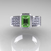 Ultra Modern 10K White Gold Princess Invisible White Sapphire 1.0 CT Emerald Green Topaz Engagement Ring R169-10KWGWSGT-4