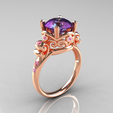 Modern Vintage 14K Rose Gold 2.5 Carat Alexandrite and Light Pink Sapphire Wedding Engagement Ring R167-14KRGLPSAL-1