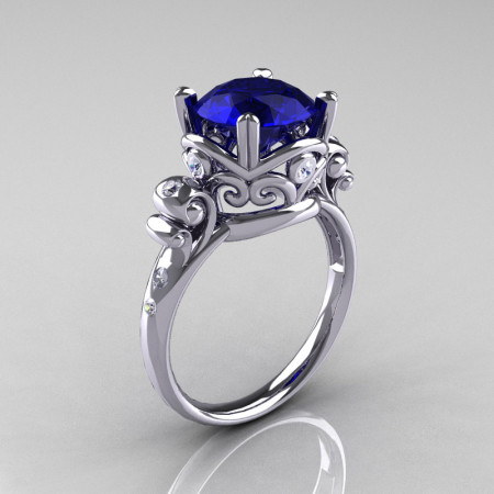 Modern Vintage 950 Platinum 2.5 Carat Blue Sapphire Diamond Wedding Engagement Ring R167-PLATDBS-1