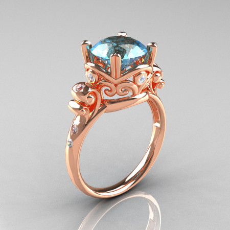 Modern Vintage 10K Rose Gold 2.5 Carat Aquamarine Diamond Wedding Engagement Ring R167-10KRGDAQ-1