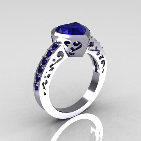 Classic Bridal 14K White Gold 2.0 Carat Heart Blue Sapphire Ring R314-14WGBS-1