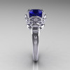 Modern Vintage 950 Platinum 2.5 Carat Blue Sapphire Diamond Wedding Engagement Ring R167-PLATDBS-4