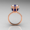 Modern Antique 14K Rose Gold Marquise Blue Sapphire and 2.0 CT Round Zirconia Solitaire Ring R90-2-14KRGBSCZ-2