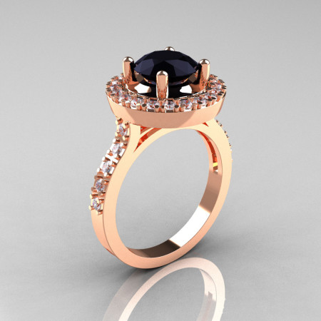 Classic 18K Rose Gold 1.5 Carat Black Diamond Solitaire Wedding Ring R115-18KRGDBD-1