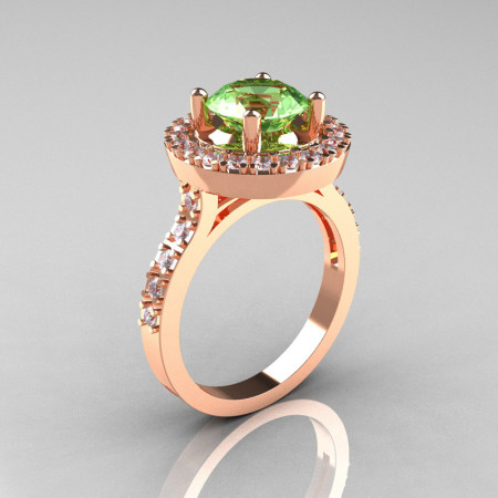 Classic 18K Rose Gold 1.5 Carat Green Topaz Diamond Solitaire Wedding Ring R115-18KRGDGT-1