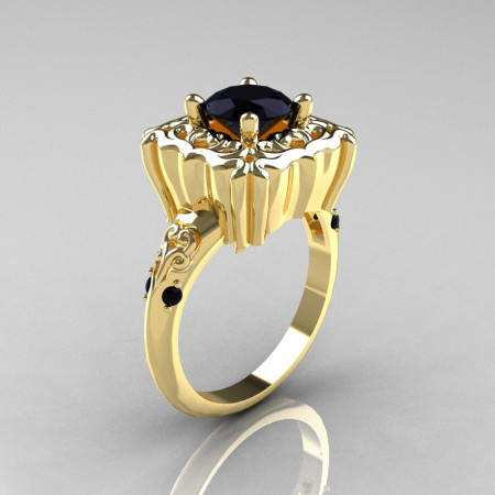 Modern Antique 14K Yellow Gold 1.0 Carat Black Diamond Engagement Ring AR116-14KYGDBD-1