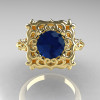Modern Antique 18K Yellow Gold 1.0 Carat London Blue Sapphire Diamond Engagement Ring AR116-18KRGDLBS-3