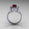 Modern Antique 18K White Gold 1.0 Carat Deep Red Garnet Diamond Engagement Ring AR116-18KWGDRG-2