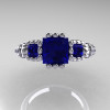 Classic 10K White Gold 1.25 CT Princess Blue Sapphire Diamond Three Stone Engagement Ring R171-10KWGDBS-4
