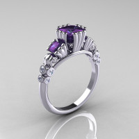 Classic 950 Platinum 1.25 CT Princess Alexandrite Diamond Three Stone Engagement Ring R171-PLATDAL-1