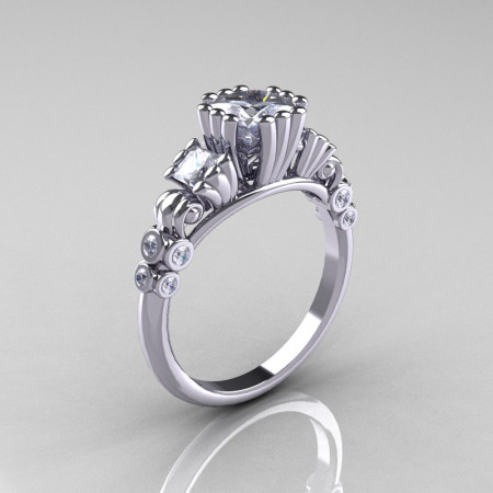 Classic 10K White Gold 1.25 CT Princess White Sapphire Diamond Three Stone Engagement Ring R171-10KWGDWS-1