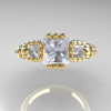 Classic 10K Yellow Gold 1.25 CT Princess Cubic Zirconia Diamond Three Stone Engagement Ring R171-10KYGDCZ-4