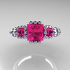 Classic 10K White Gold 1.25 CT Princess Pink Sapphire Diamond Three Stone Engagement Ring R171-10KWGDPS-4