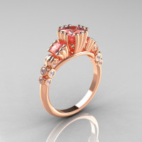 Classic 10K Rose Gold 1.25 CT Princess Morganite Diamond Three Stone Engagement Ring R171-10KRGDMO-1