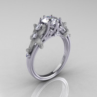 Fantasy Vintage 950 Platinum 1.0 CT Round White Sapphire Diamond Sea Star Engagement Ring R173-PLATDWS-1