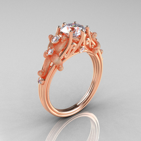 Fantasy Vintage 18K Rose Gold 1.0 CT Round White Sapphire Diamond Sea Star Engagement Ring R173-18KRGDWS-1