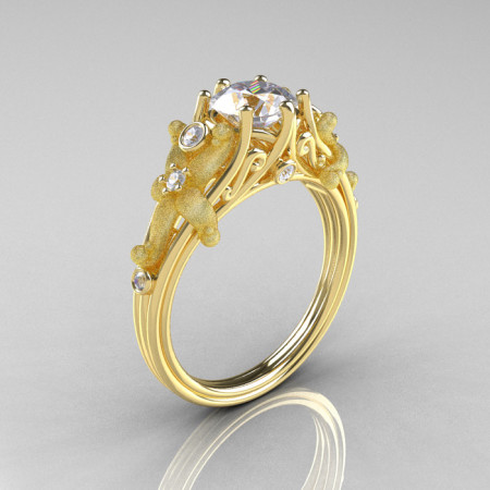 Fantasy Vintage 14K Yellow Gold 1.0 CT Round White Sapphire Diamond Sea Star Engagement Ring R173-14KYGDWS-1