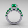 Modern Vintage 14K White Gold 2.0 Carat Emerald Designer Wedding Ring R142-14KWGEMM-2